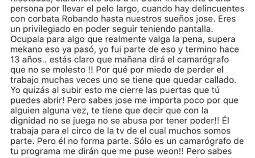 “Penoso Viñuela, madura y deja de ser hiriente con la gente que sólo te hace brillar a ti“, es parte del escrito de Rigeo ante el actuar de Viñuela.