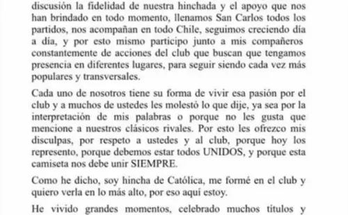 Comunicado de José Pedro Fuenzalida