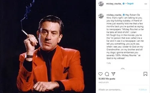 La publicación que le dedicó Mickey Rouke a Robert De Niro.