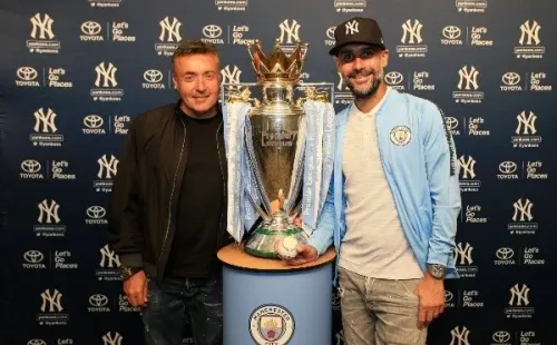 Pep Guardiola junto al nuevo técnico de Flamengo
