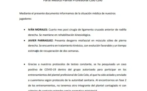 El comunicado de Colo Colo por Covid-19.