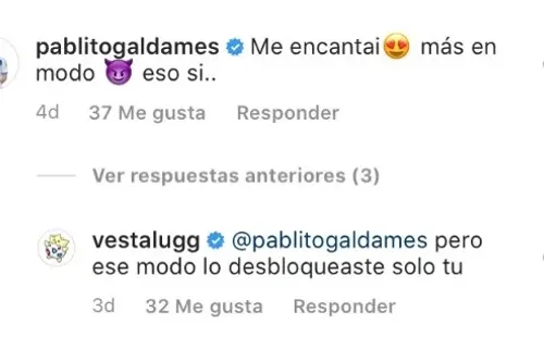 El mensaje de Pablo Galdames en el Instagram de Vesta Lugg.