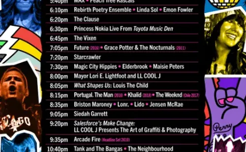 Esta gráfica esta con hora de Chicago, por lo que si eres de Chile cada presentación será una hora después de este Line Up, comenzando el evento a las 18:00 hrs. (Foto: Lollapalooza)