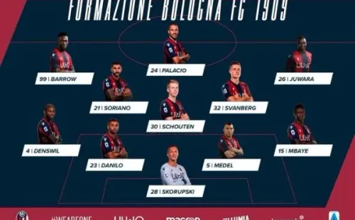 Formación del Bologna contra Torino. Gary Medel titular.