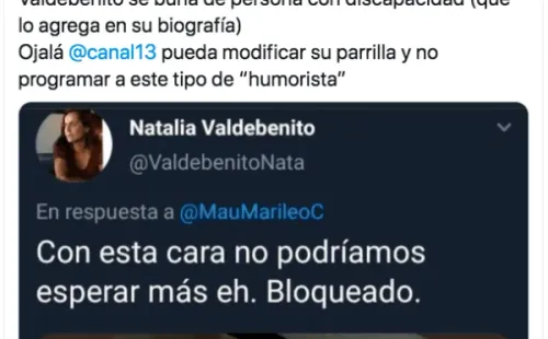 El tuit que Juan Antonio Coloma le dedicó a Natalia Valdebenito.