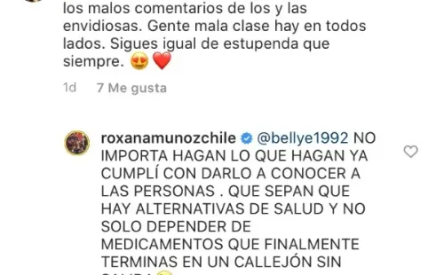 Una de las respuestas que entregó Roxana Muñoz a sus seguidores en Instagram.