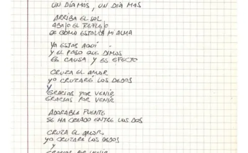 La publicación que compartió el manuscrito de “Puente”, de puño y letra de Gustavo Cerati.
