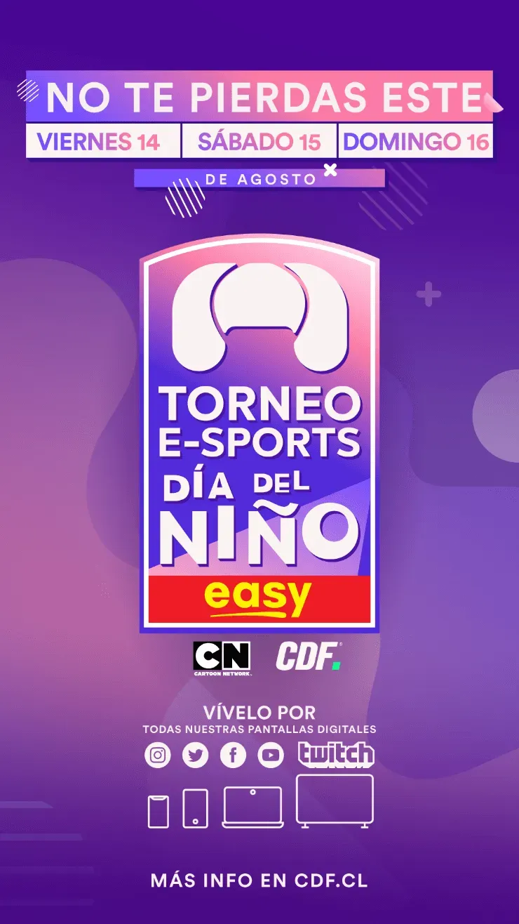 Duplas de padres e hijos formarán parte del Torneo Easy eSports Día del Niño que se emitirá este viernes 14, sábado 15 y domingo 16 de agosto en las pantallas de CDF y Cartoon Network.
