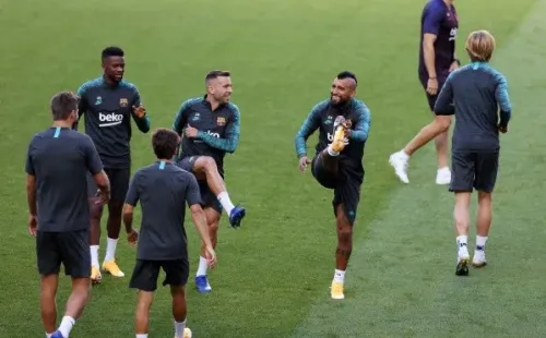 Vidal en la última práctica del Barcelona.