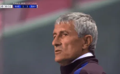 La carita y palabrotas de Quique Setién en la goleada del Bayern al Barcelona.