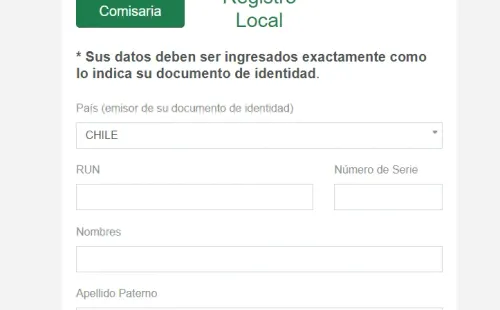 Este es el formulario de registro local de Comisaría Virtual para obtener una clave en la plataforma, para cuando lo disponga Carabineros de Chile sea la puesta en marcha de esta forma de pedir permisos temporales.