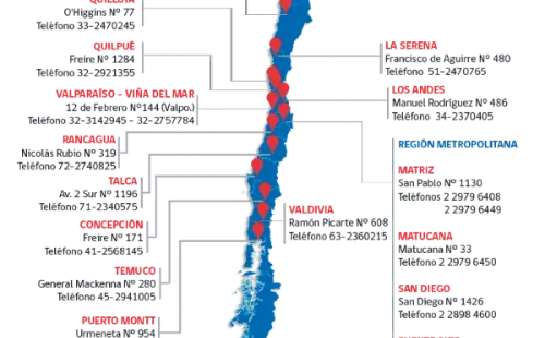 Mapa de sucursales de la “Tía Rica”.