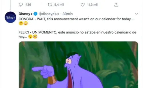 Las publicaciones de Disney+ sobre su estreno en Latinoamérica.