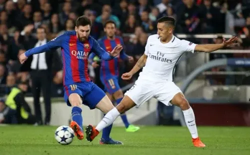 Messi ante Marquinhos, en una edición pasada de la Champions (Getty Images)