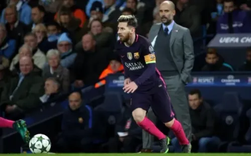 Messi enfrentando al City de Pepe (Getty Images)