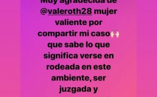 Vale Roth compartió el agradecimiento que le hizo Valeria Pérez por su apoyo a la denuncia contra Leonardo Valencia.