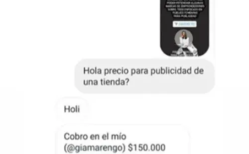 La captura con los valores que cobra Gianella Marengo por la publicidad en su Instagram.