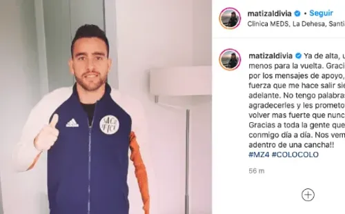 Zaldivia mostró su buen ánimo tras ser operado de su corte del tendón de Aquiles. Foto: Instagram