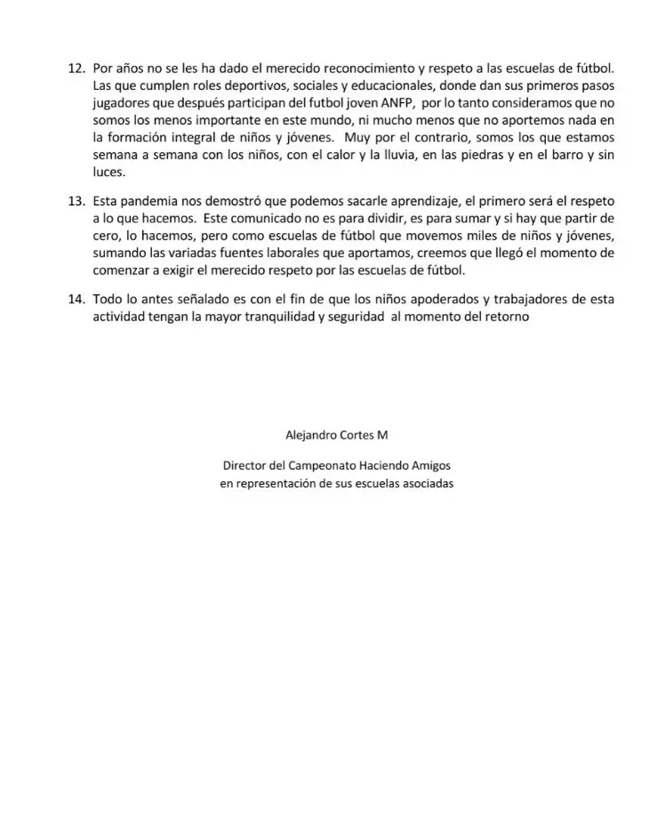 Finalmente, el comunicado de Haciendo Amigos cierra con un llamado a tomar en cuenta estos puntos por el bien de la actividad, como también en pos de un retorno seguro para todos los miembros que lo componen. | Foto: Haciendo Amigos.