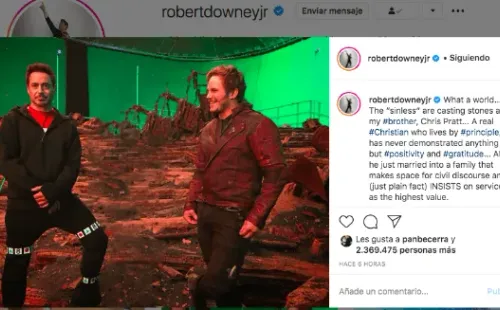 Desde Instagram: El mensaje de Robert Downey Jr. en apoyo a Chris Pratt.