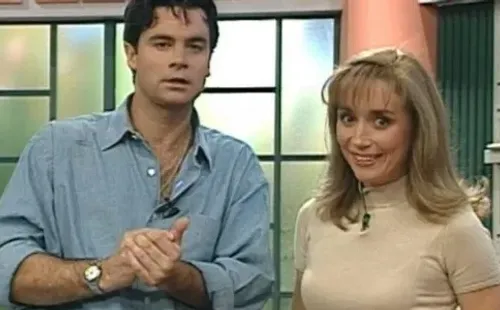 Karen Doggenweiler y Felipe Camiroaga compartiendo pantalla en TVN.