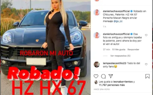 Una de las publicaciones con que Daniella Chávez reveló que fue asaltada la noche de este sábado.