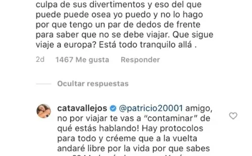 Las respuestas de Cata Vallejos a las críticas que recibió en Instagram.(1)