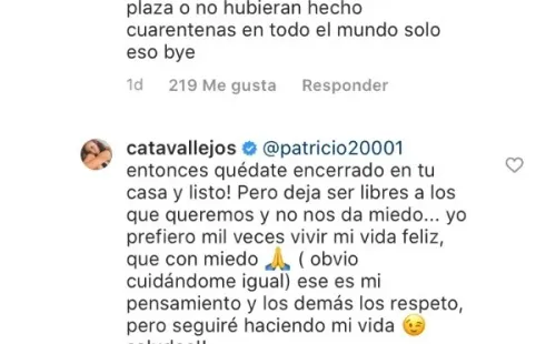 Las respuestas de Cata Vallejos a las críticas que recibió en Instagram.(2)