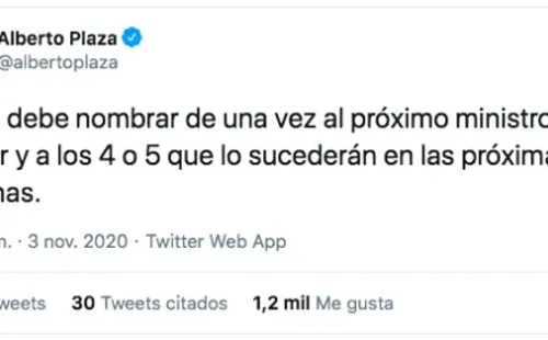 Los tuits lapidarios de Alberto Plaza burlándose del gobierno de Sebastián Piñera.(1)