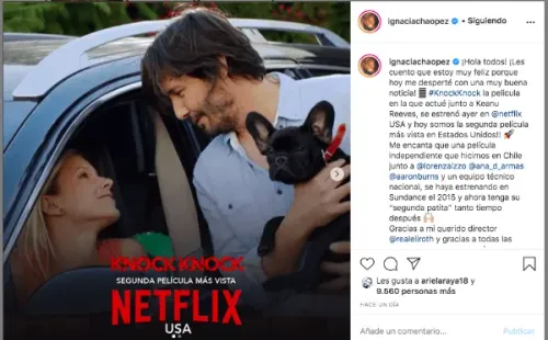 La publicación que Ignacia Allamand le dedicó a “Knock Knock”, la película en la que compartió con Keanu Reeves.