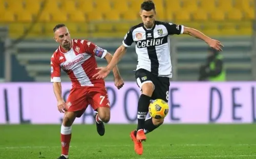 Franck Ribery en la visita de la Fiorentina contra Parma en la Serie A.