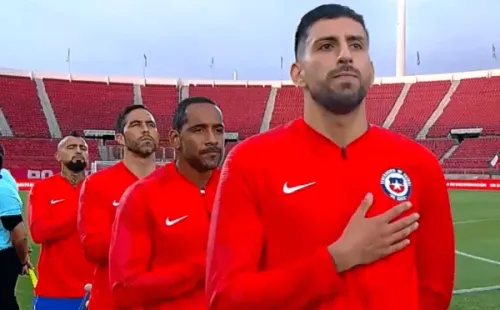 El Himno de Chile contra Perú por clasificatorias a Qatar 2022.