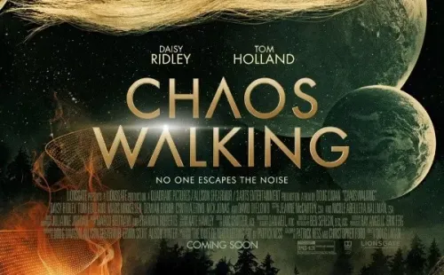 Afiche para “Chaos Walking: El Inicio”, con Tom Holland y Daisy Ridley.