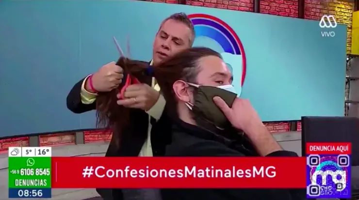 El momento en que José Miguel Viñuela le cortó el pelo a José Miranda en “Mucho Gusto”.