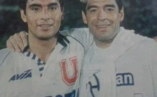 Huevo Valencia y Maradona tras un amistoso jugado en el Estadio Nacional