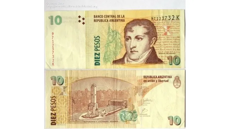 Billete 10 pesos argentinos