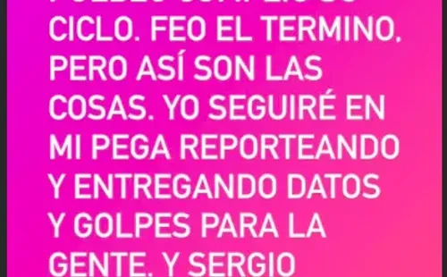 Cecilia Gutiérrez pone fin a “Primer Plano del Pueblo”, por medio de sus historias en Instagram, después de la salida de Sergio Rojas.(2)