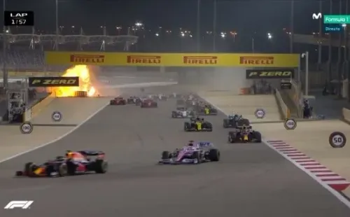 Grosjean chocó contra la barrera en la vuelta 1.