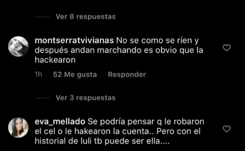 Los comentarios de seguidores de Nicole Luli Moreno en Instagram.(5)