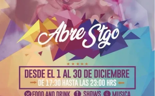 El afiche promocional de “Abre Santiago”, la iniciativa que volverá a tener público presencial para los shows en vivo.