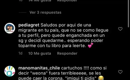 Los comentarios de apoyo en Instagram de Carmen Tuitera.(1)