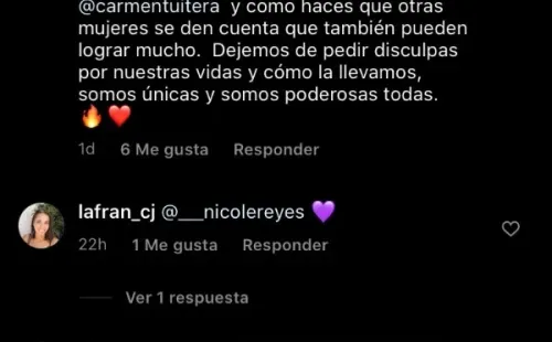 Los comentarios de apoyo en Instagram de Carmen Tuitera.(4)