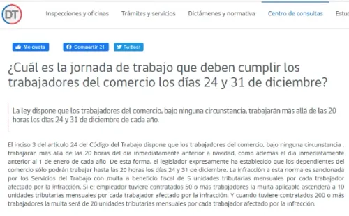 Captura de pantalla Dirección del Trabajo