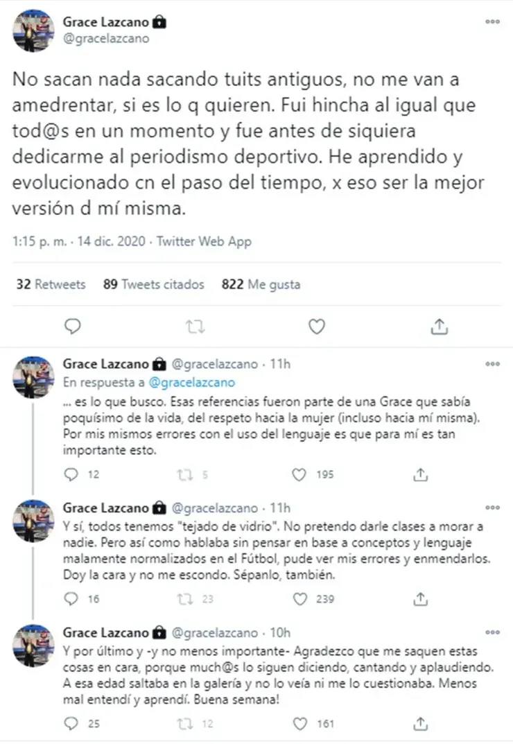 Grace Lazcano reaccionó ante las críticas e insultos en Twitter