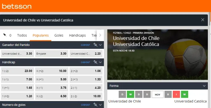 Estas son las cuotas para que te la juegues por Universidad de Chile o por Universidad Católica en el Clásico Universitario. ¿Quién ganará en el Estadio Nacional? | Foto: Betsson.