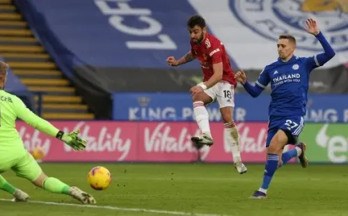 Bruno Fernandes anotaba el gol del triunfo del Manchester United, pero no contaba con la aparición de Jamie Vardy. Foto: Getty Images