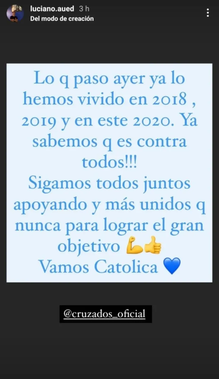 Mensaje de Luciano Aued en Instagram