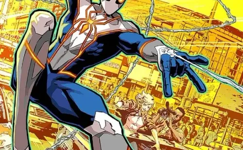 La portada de AMAZING SPIDER-MAN #63 creada por Dustin Weaver para mostrar el nuevo traje del arácnido.