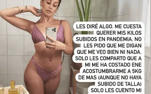 La imagen con que Daniela Castro manifestó su molestia por los kilos que subió durante la pandemia.