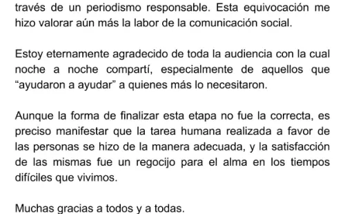 Declaración del periodista Esteban Barahona, tras su despido de Radio Bío Bío por la polémica con Mauricio Redolés.(4)